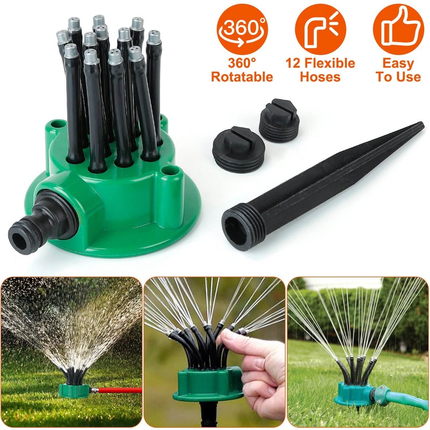 360° Flexible Lawn Sprinkler Automatic 12 Tubes Garden Water Irrigation Sprayers
