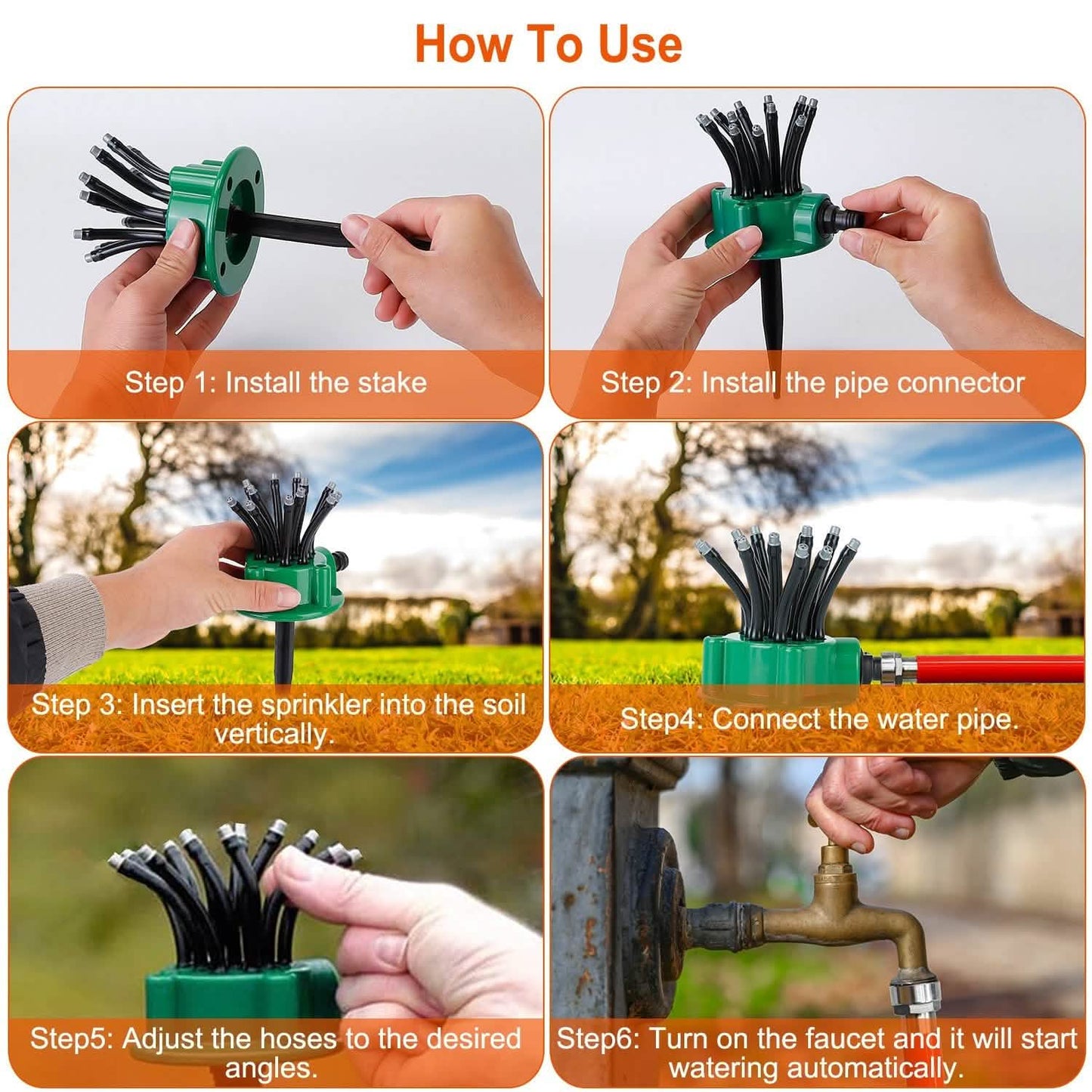 360° Flexible Lawn Sprinkler Automatic 12 Tubes Garden Water Irrigation Sprayers