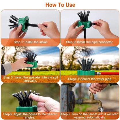 360° Flexible Lawn Sprinkler Automatic 12 Tubes Garden Water Irrigation Sprayers