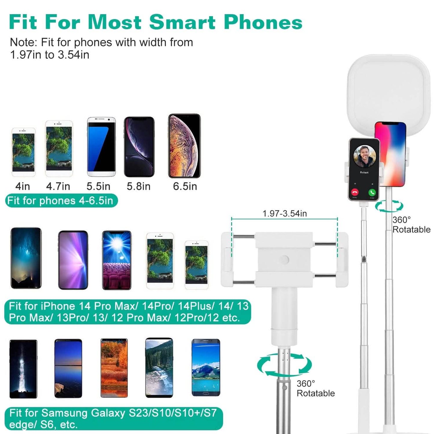 360° Rotatable Dual Phone Holder with Rechargeable Wireless Remote V8