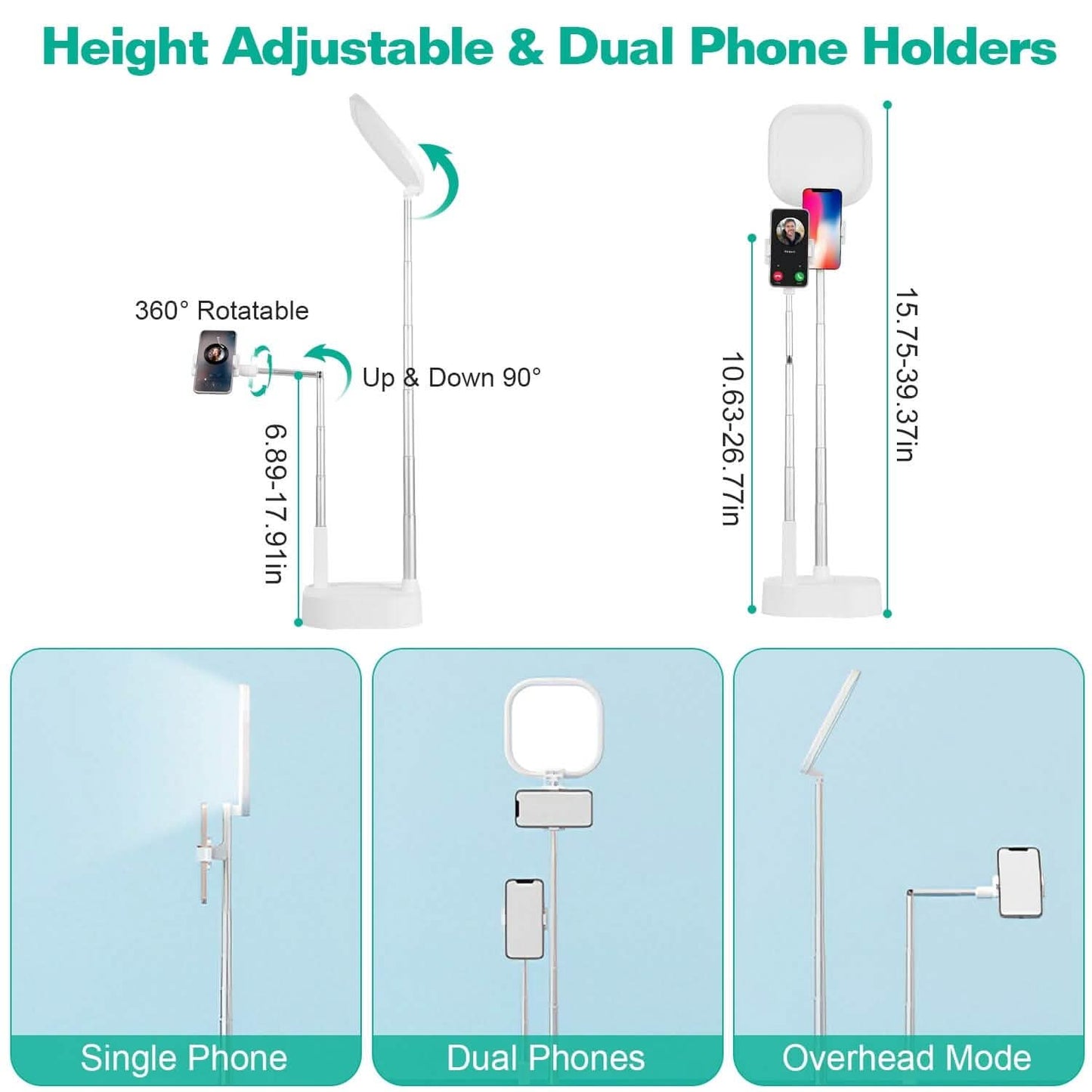 360° Rotatable Dual Phone Holder with Rechargeable Wireless Remote V8