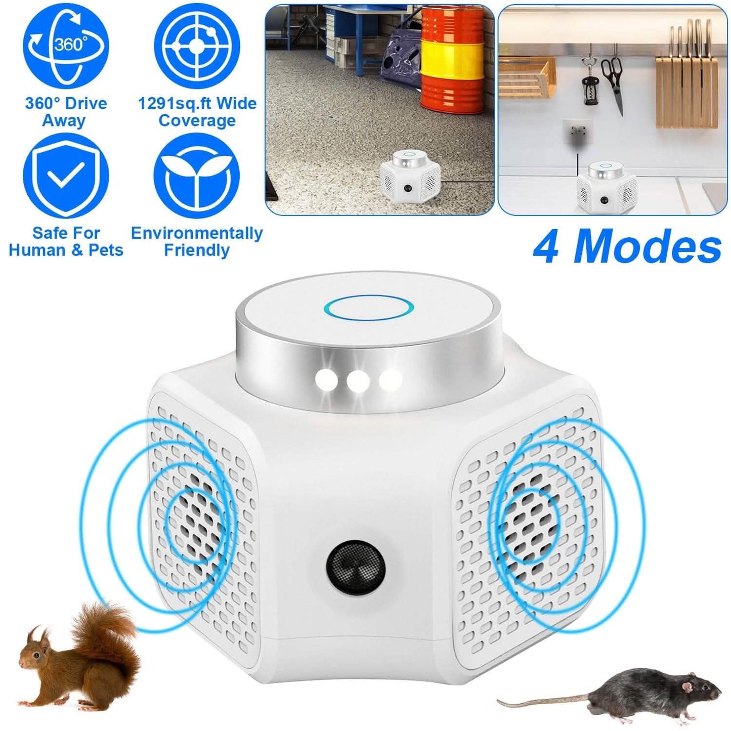 360° Ultrasonic Rodent Chaser Electronic Plug-in Mouse Control