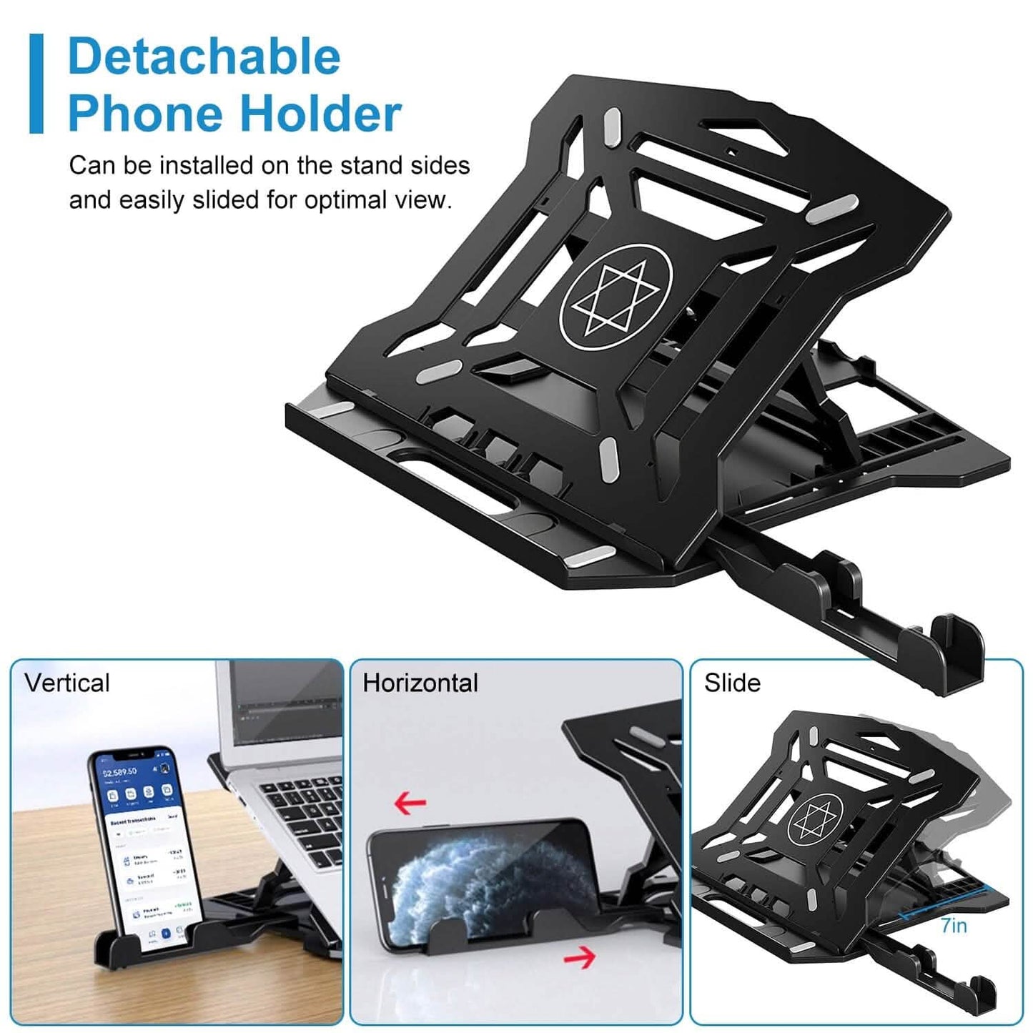 360º Rotating Laptop Riser Stand with Phone Stand 8 Level Adjustable Height