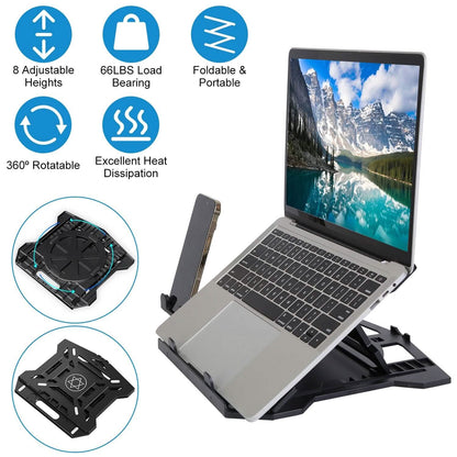 360º Rotating Laptop Riser Stand with Phone Stand 8 Level Adjustable Height