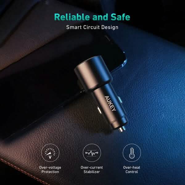 AUKEY 36W LED Car Charger CC-Y18S Dual USB-C/USB-A