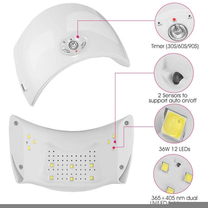 36W UV LED Lamp Nail Gel Dryer 12 LED Sensor Gel Curing Machine