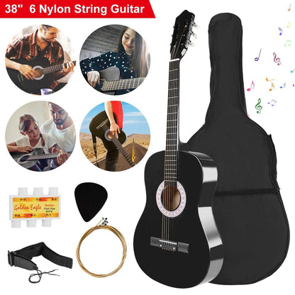 38" Acoustic Beginners Guitar with Guitar Bag Strap Tuner Extra String