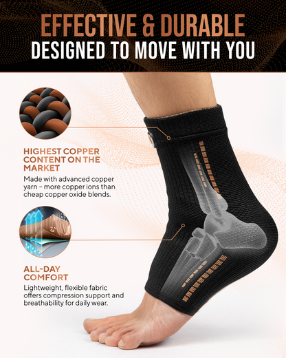 Copper Compression Ankle Brace Sleeves (2 Pack)