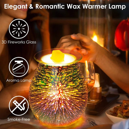 3D Fireworks Glass Wax Warmer Electric Wax Burner Night Lamp