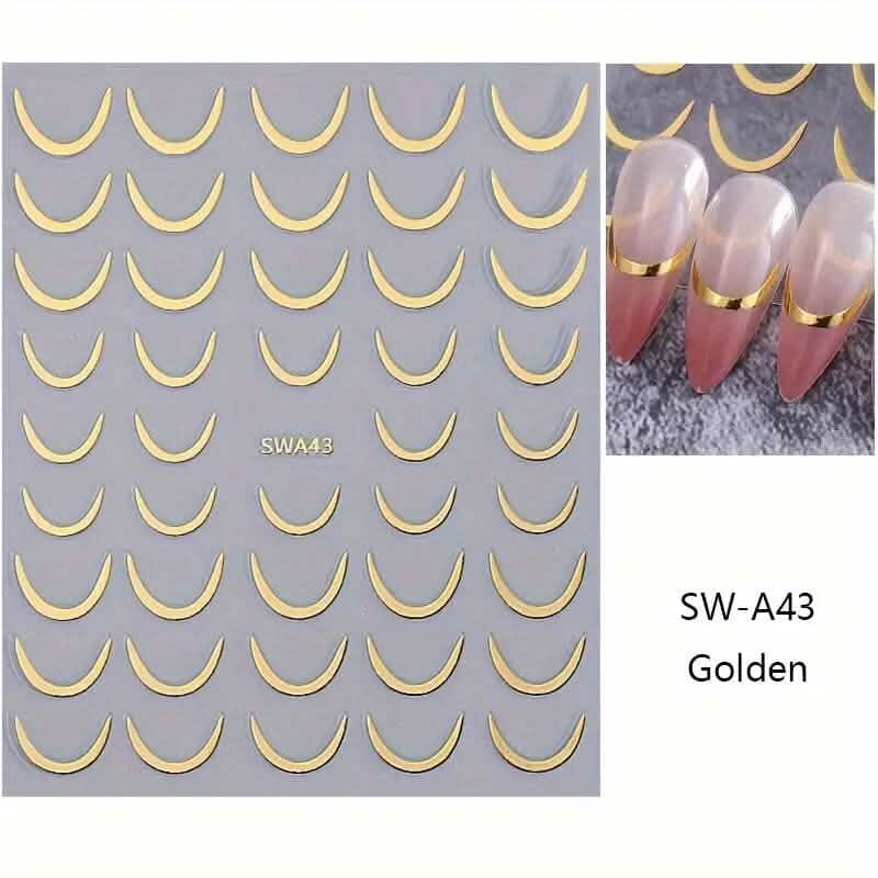 3D Gold-Finished French Kiss Crescent Nail Stickers