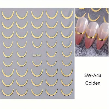 3D Gold-Finished French Kiss Crescent Nail Stickers