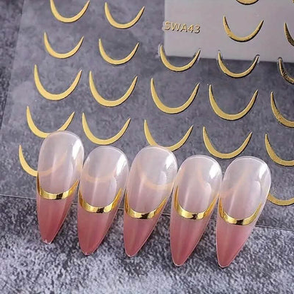 3D Gold-Finished French Kiss Crescent Nail Stickers