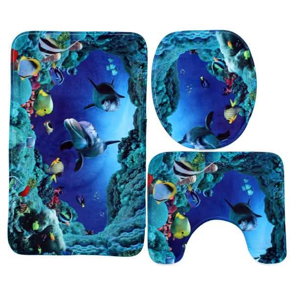 3D Printing Waterproof Shower Curtain Pedestal Rug Toilet Cover Bath Mat Set