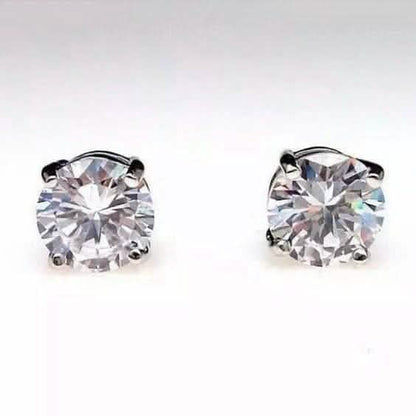 4 Ct Round Cut FL/D Lab Created White Sapphire Stud Earrings 14K White Gold