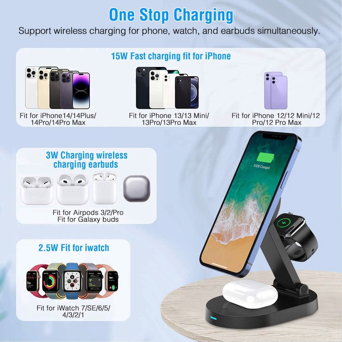 4-in-1 15W Foldable Magnetic Wireless Charging Station