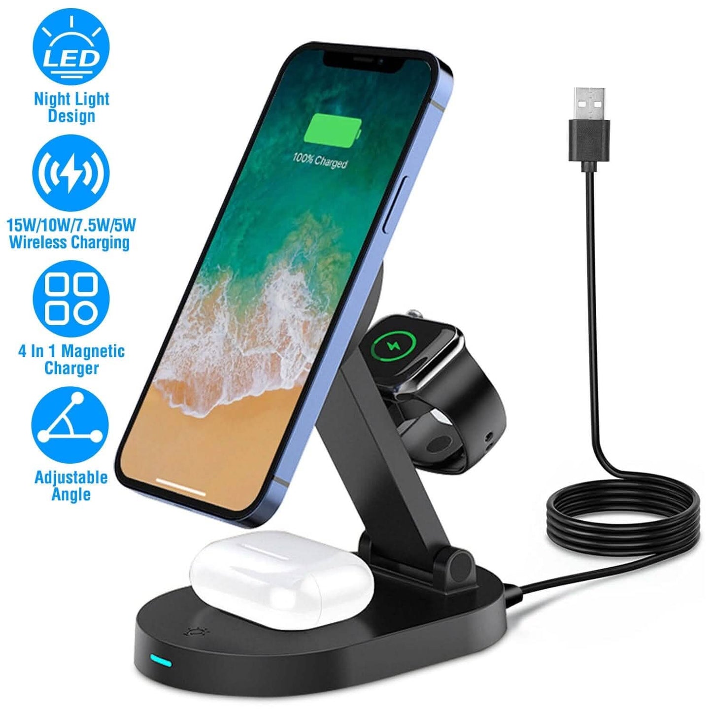 4-in-1 15W Foldable Magnetic Wireless Charging Station