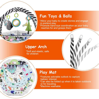4-in-1 Baby Gym Play Mat Ball Pit with Pillow 18 Balls 9 Toys for 0-3 Years Old