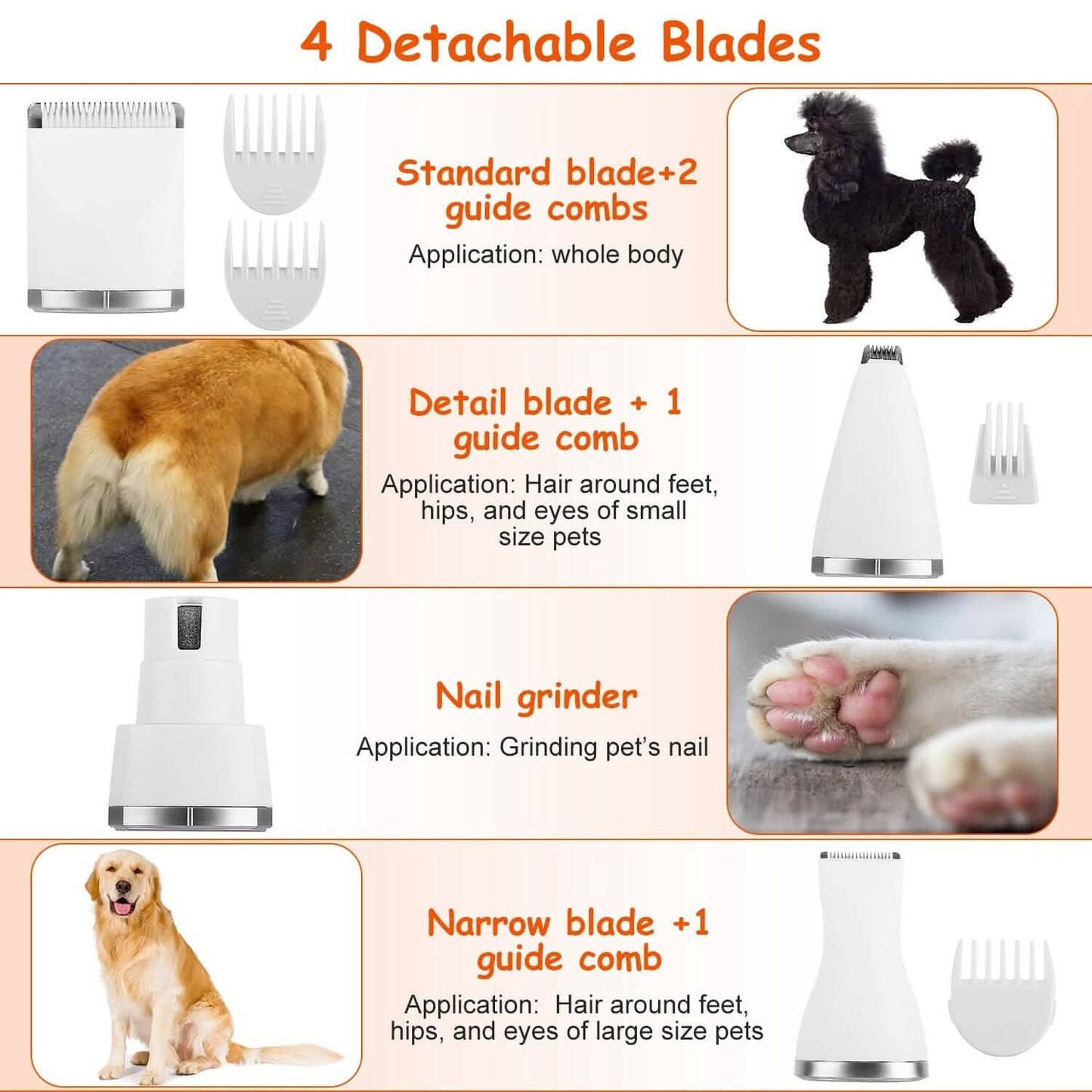 4-in-1 Electric Pet Dog Cat Grooming Kit Cordless Rechargeable