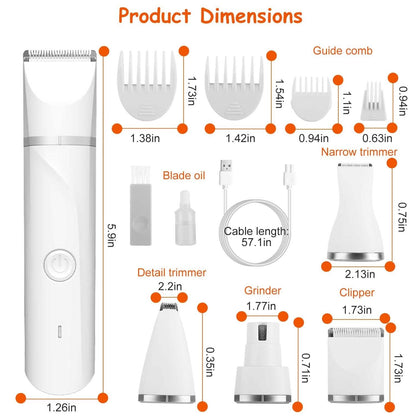 4-in-1 Electric Pet Dog Cat Grooming Kit Cordless Rechargeable