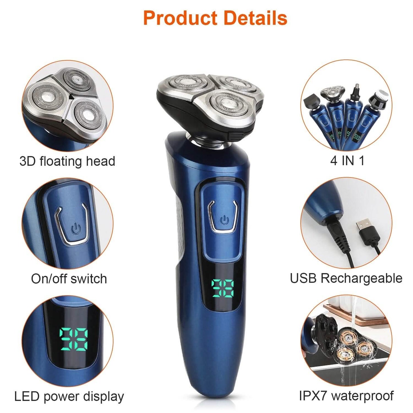 4-In-1 Electric Razor Shaver Rechargeable Cordless