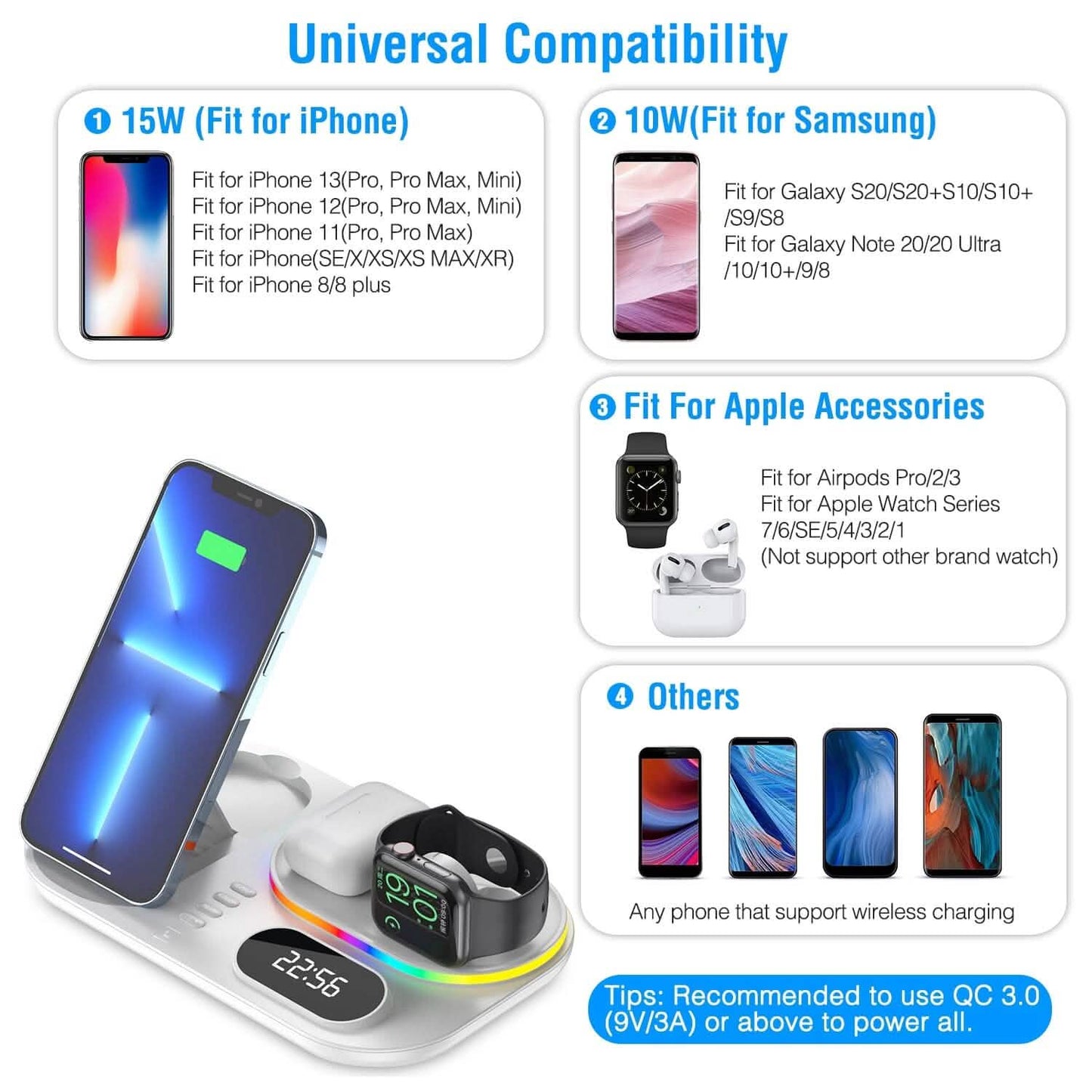 4-in-1 Foldable Wireless Charging Station Stand Dock
