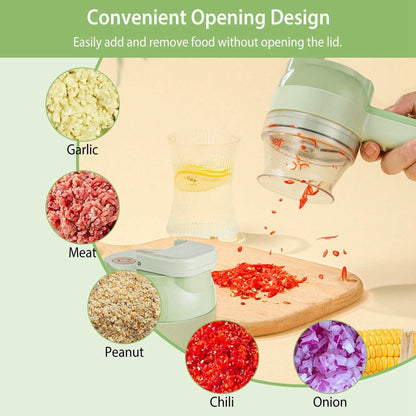 4-in-1 Handheld Electric Vegetable Chopper, Grinder, Slicer and Dicer