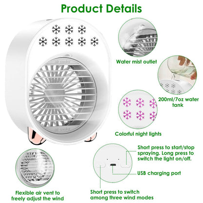 4-in-1 Portable Mini Desktop Water Mist Cooling Air Conditioner