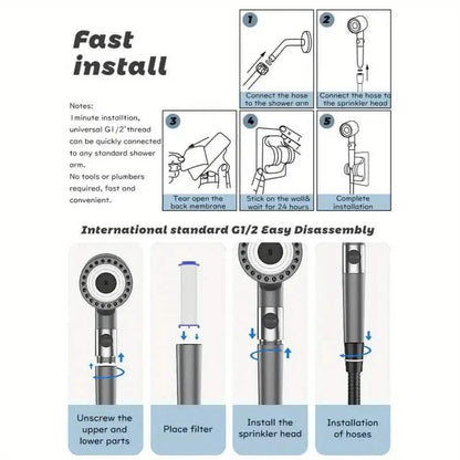 4-in-1 Removable Shower Head With 5 Filters and 3 Settings