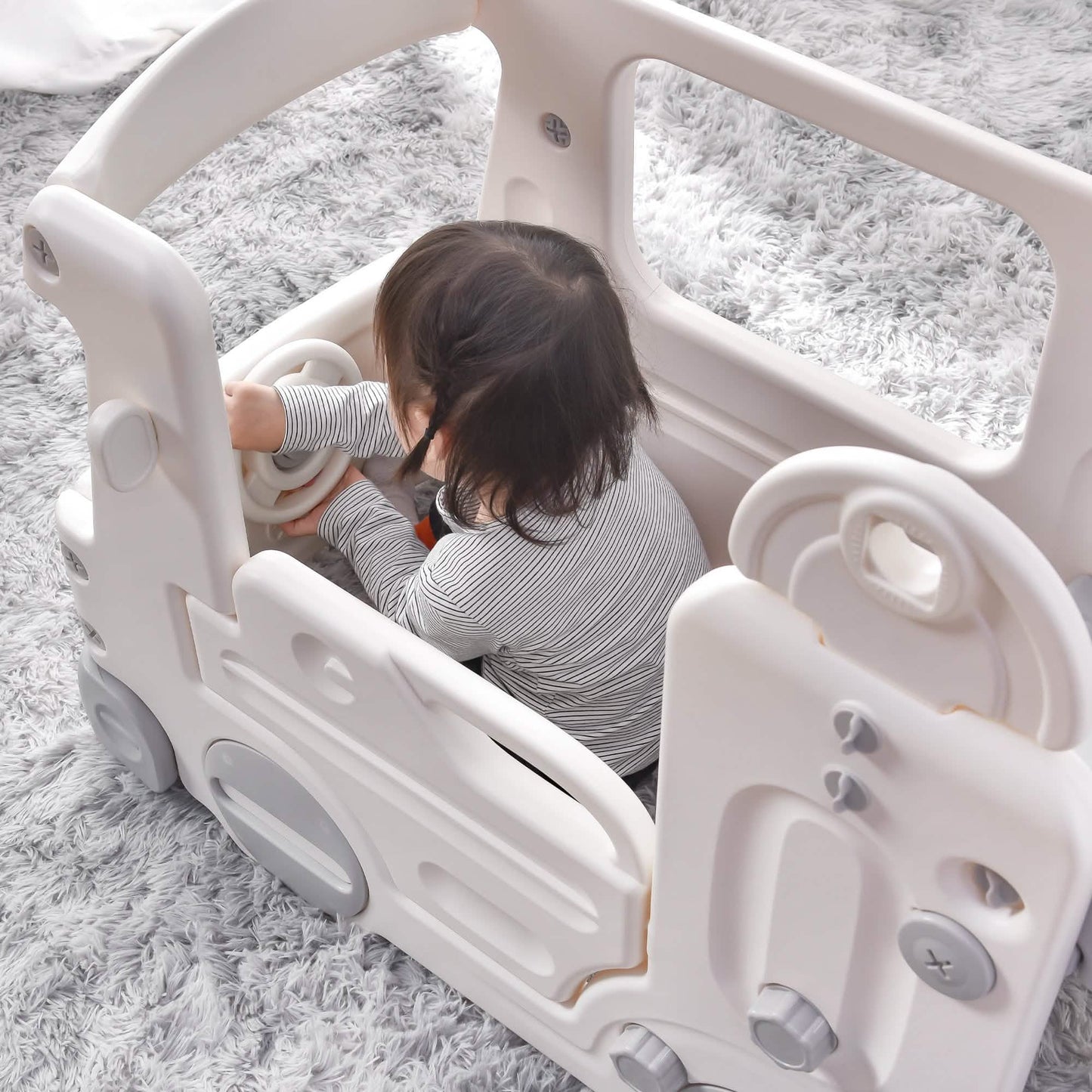 4-in-1 Slide with Bus Climber Slide Set with Basketball Hoop Indoor and Outdoor