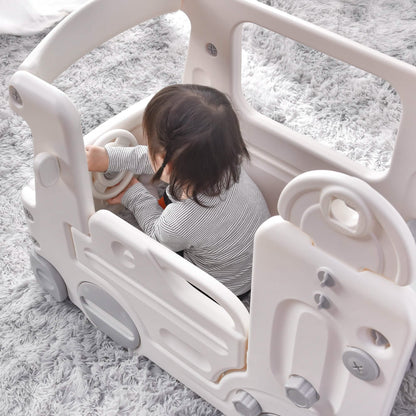 4-in-1 Slide with Bus Climber Slide Set with Basketball Hoop Indoor and Outdoor