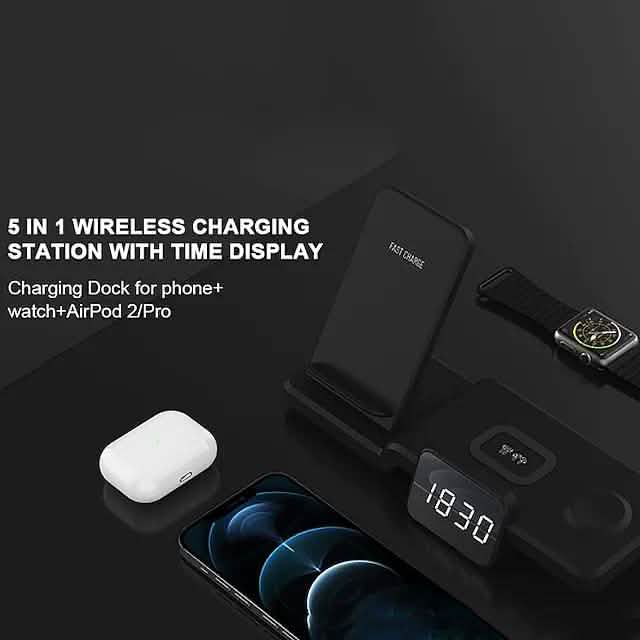 4-in-1 Wireless Charger with LED Digital Clock
