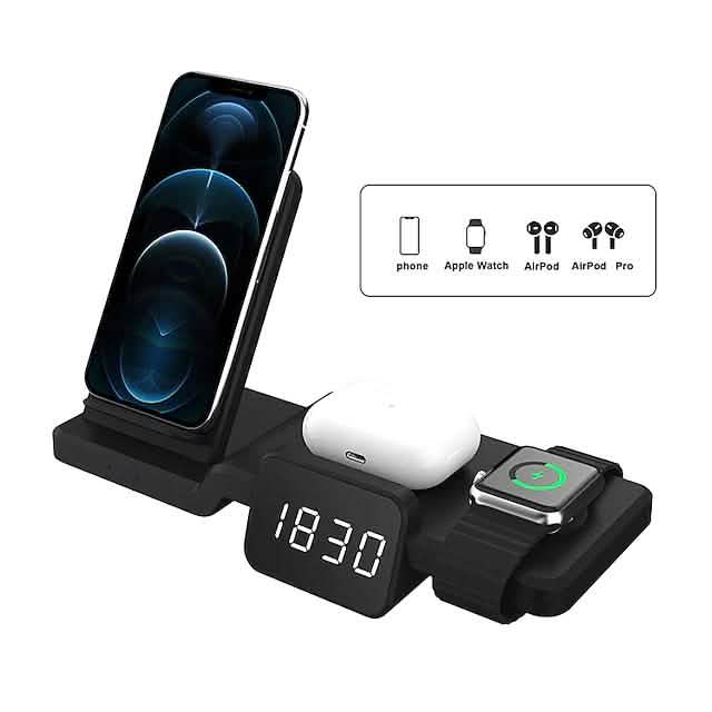 4-in-1 Wireless Charger with LED Digital Clock