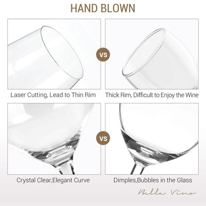 4-Pack: Bella Vino Standard Hand Blown Crystal Red/White Wine Glasses