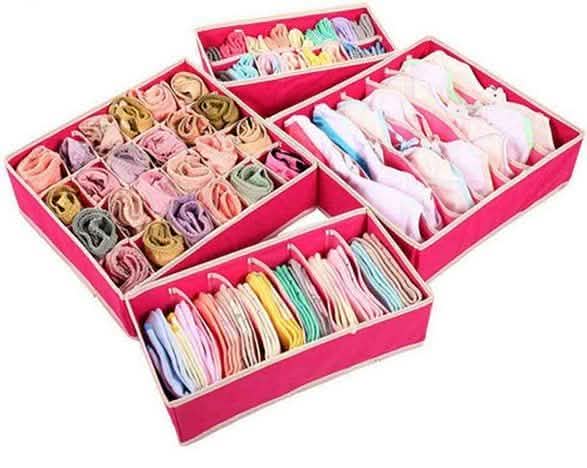 4-Pack: Collapsible Drawer Organizers - Pink