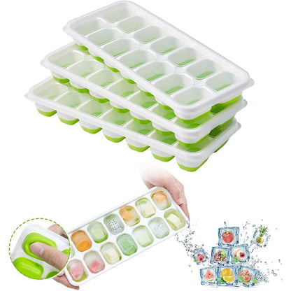 4-Pack: Easy-Release Silicone & Flexible 14-Ice Cube Trays with Spill-Resistant Removable Lid