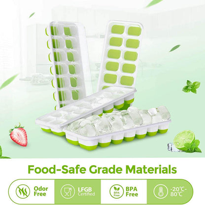 4-Pack: Easy-Release Silicone & Flexible 14-Ice Cube Trays with Spill-Resistant Removable Lid