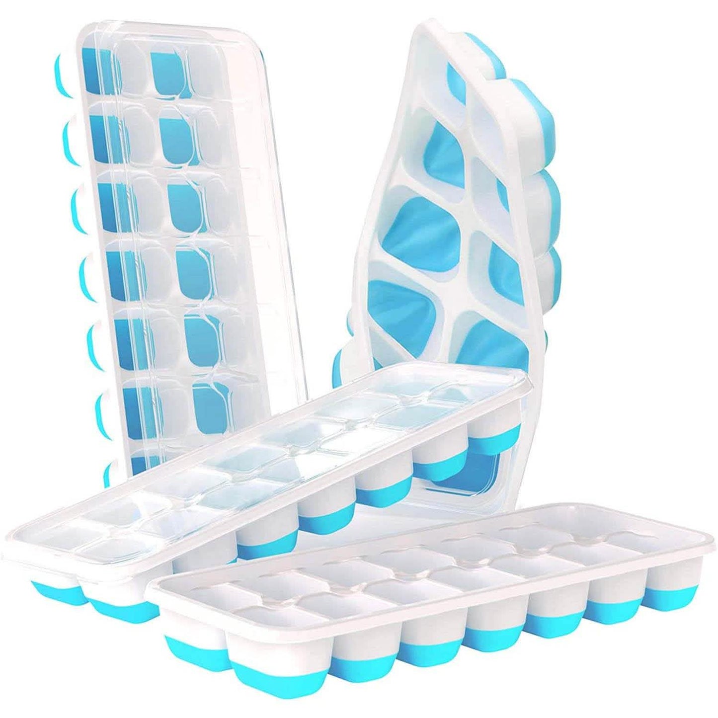 4-Pack: Easy-Release Silicone & Flexible 14-Ice Cube Trays with Spill-Resistant Removable Lid