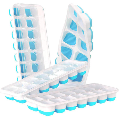 4-Pack: Easy-Release Silicone & Flexible 14-Ice Cube Trays with Spill-Resistant Removable Lid
