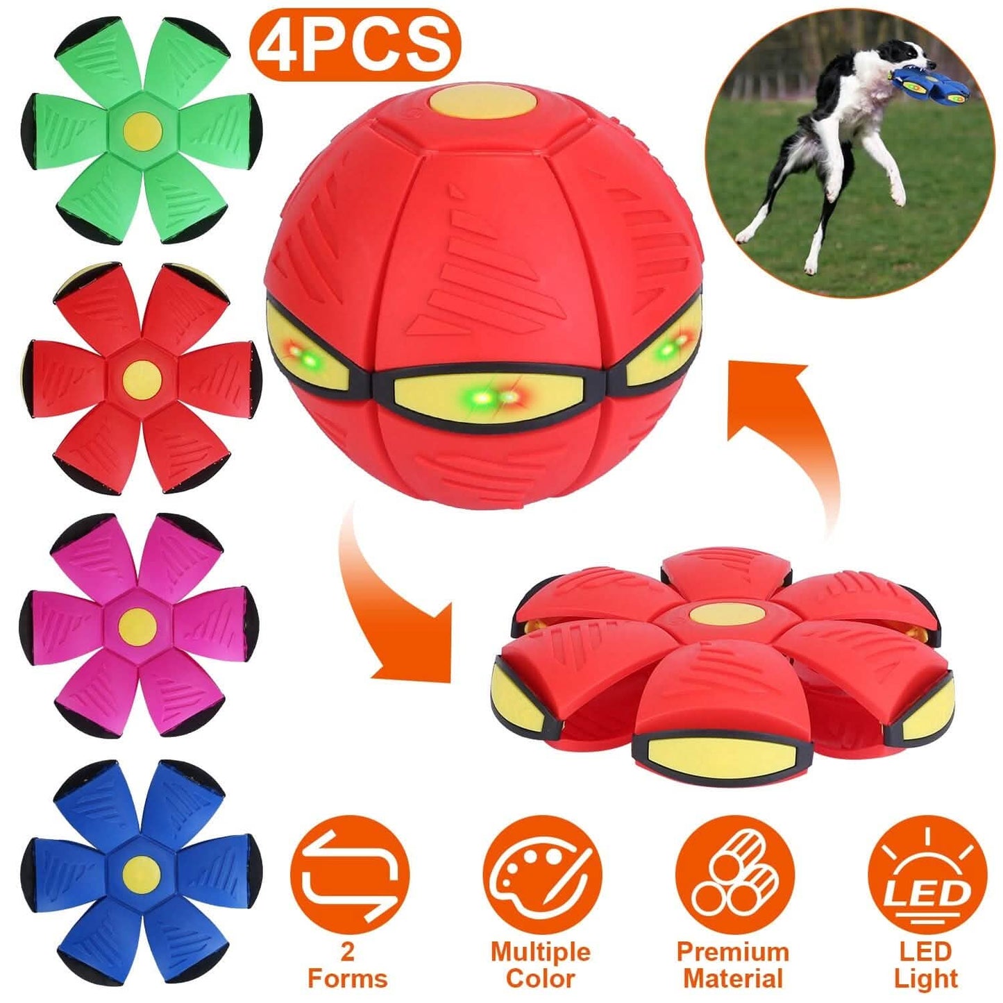 4-Pack: Flying Saucer Ball with LED Lights