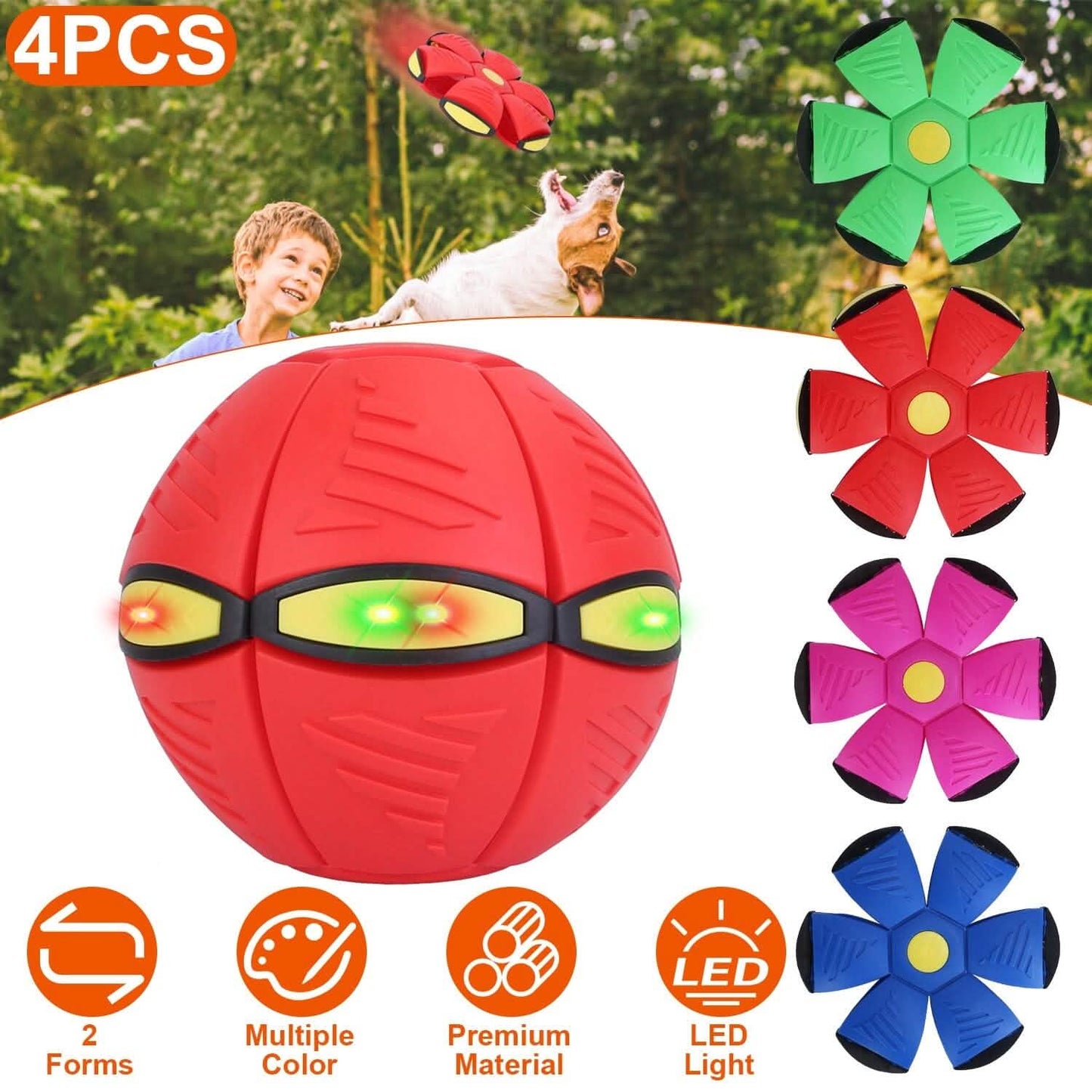4-Pack: Flying Saucer Ball with LED Lights