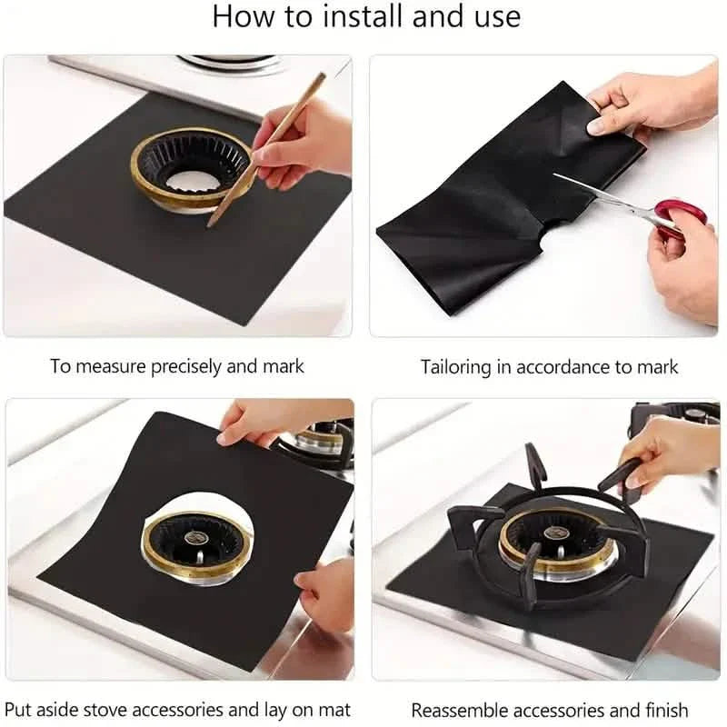 4-Pack: Gas Stove Burner Covers - Reusable Non-Stick PVC Stovetop Protector Liners