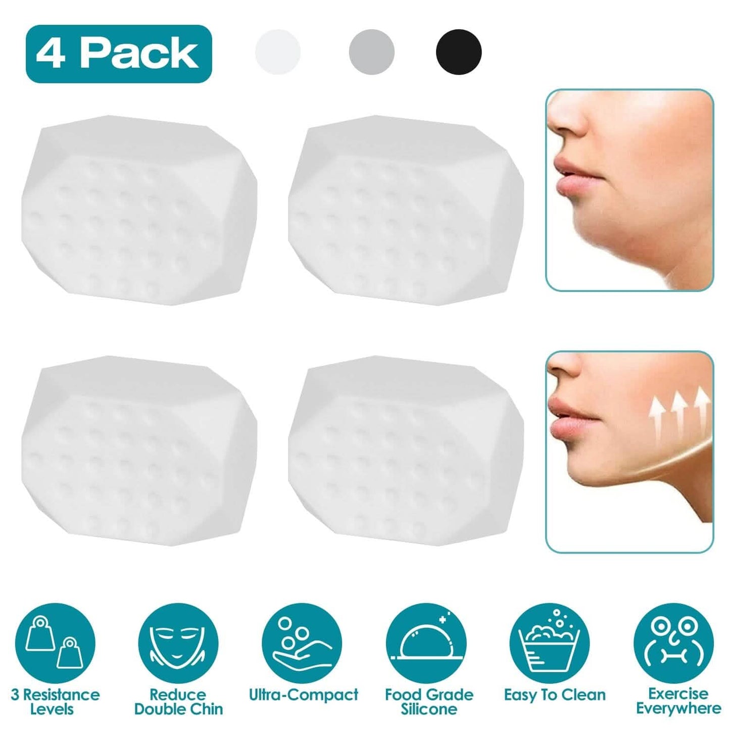 4-Pack: Jawline Exerciser with 3 Resistance Levels