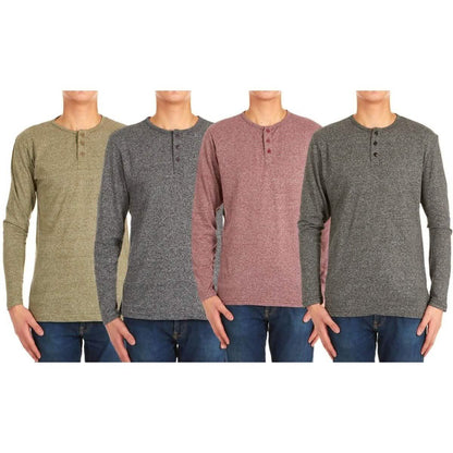 4-Pack: Men's Long-Sleeve Marled Henley Shirts - Size: Medium