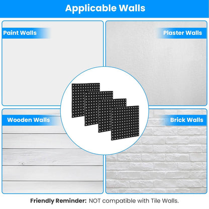 4-Pack: Metal Black Pegboard Wall Organizer with 1" Spacing 1/4" Hole