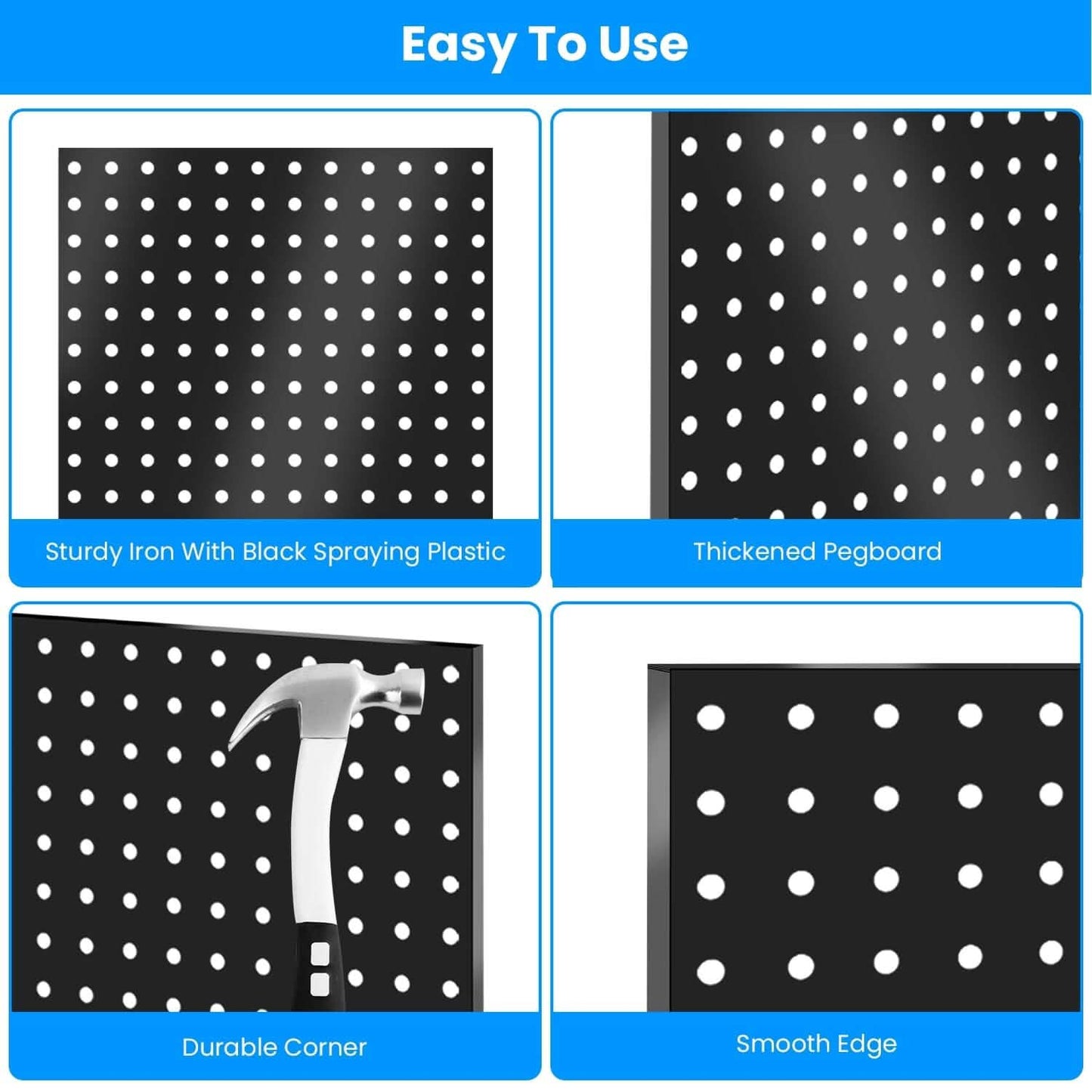 4-Pack: Metal Black Pegboard Wall Organizer with 1" Spacing 1/4" Hole