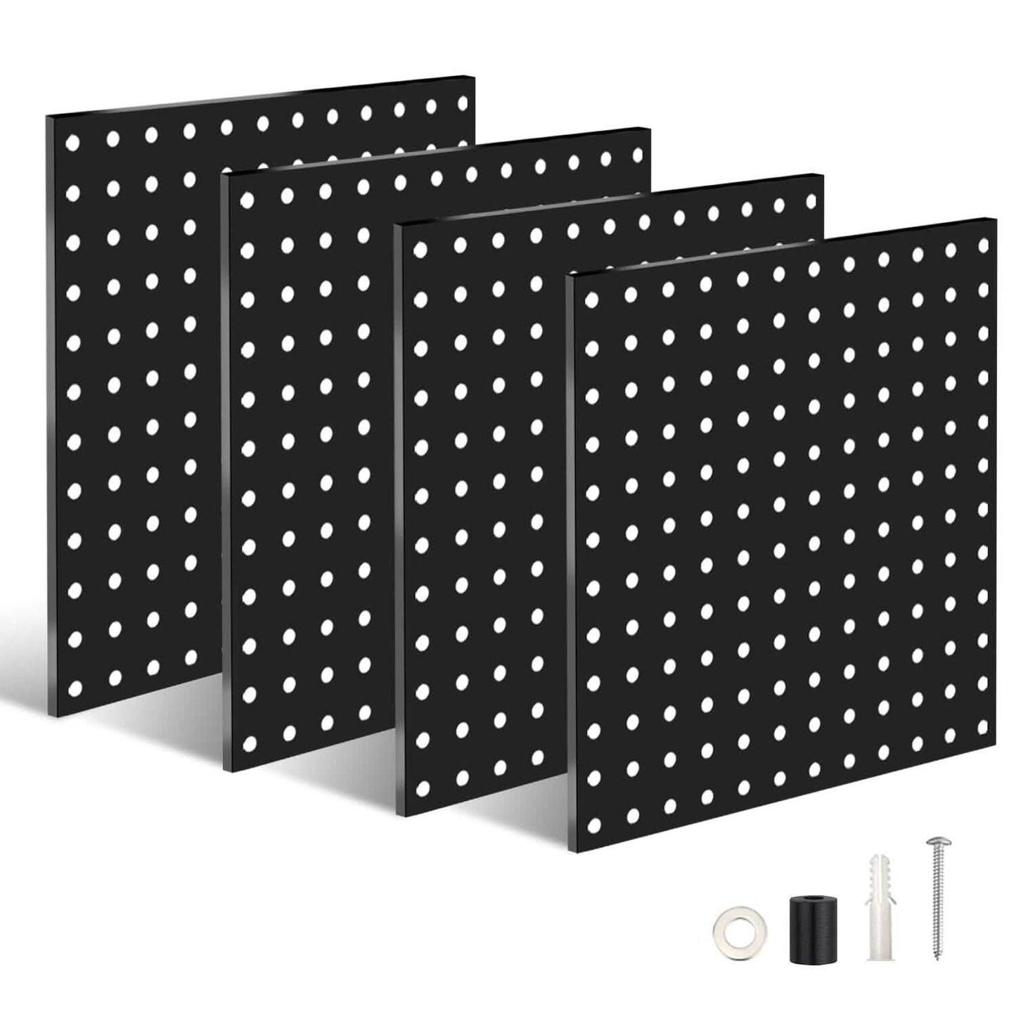 4-Pack: Metal Black Pegboard Wall Organizer with 1" Spacing 1/4" Hole