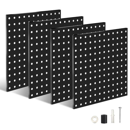 4-Pack: Metal Black Pegboard Wall Organizer with 1" Spacing 1/4" Hole