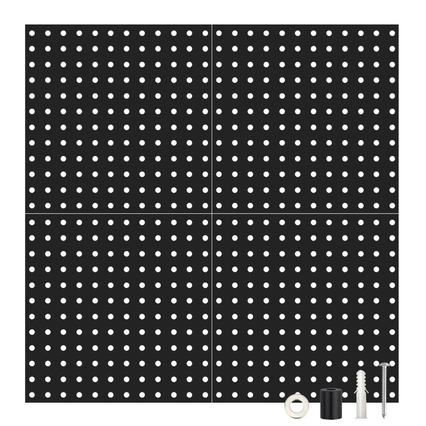 4-Pack: Metal Black Pegboard Wall Organizer with 1" Spacing 1/4" Hole