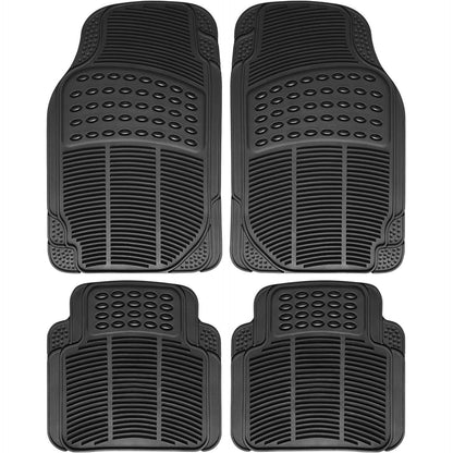 4-Pack: OxGord® Ridged Style 1st & 2nd Row Black Heavy Duty Rubber Floor Mat Set