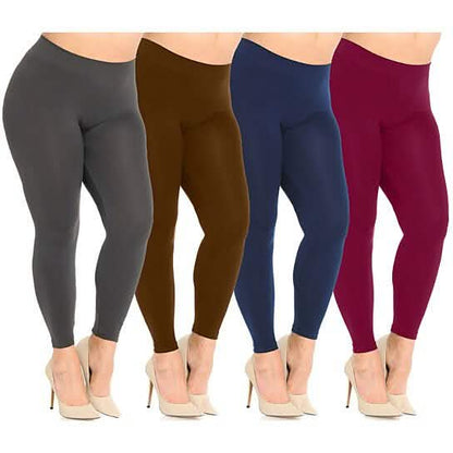 4-Pack: Plus Size Women's Ultra-Soft Stretchy Solid Yoga Leggings